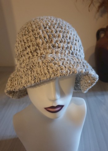Bej Gri Örgü Bohem Kadın Şapka - Görsel 2