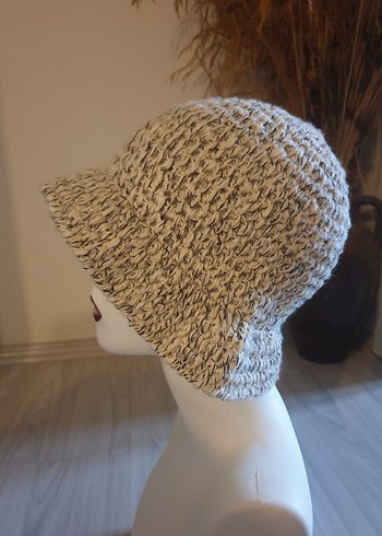 Bej Gri Örgü Bohem Kadın Şapka - Görsel 4