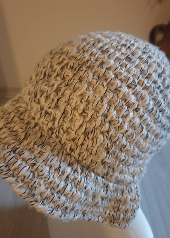 Bej Gri Örgü Bohem Kadın Şapka - Görsel 7