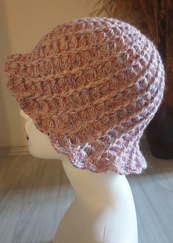 Pembe Örgü Kadın Şapka - Görsel 5