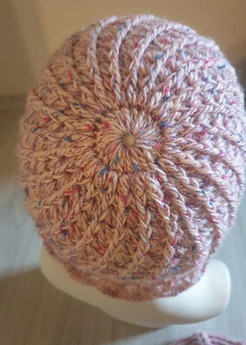 Pembe Örgü Kadın Şapka - Görsel 2