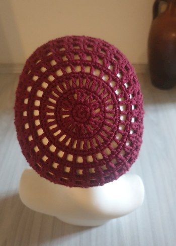 Bordo Örgü Bohem Kadın Şapka - Görsel 3