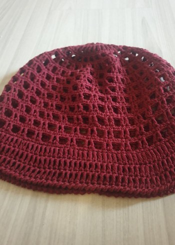 Bordo Örgü Bohem Kadın Şapka - Görsel 5