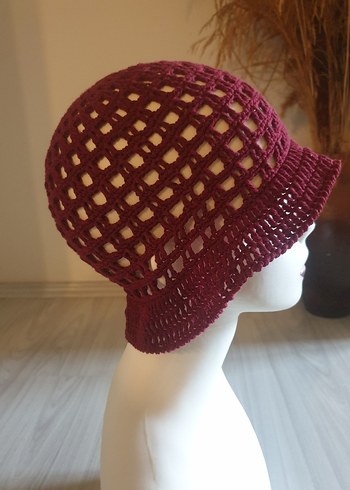 Bordo Örgü Bohem Kadın Şapka - Görsel 7