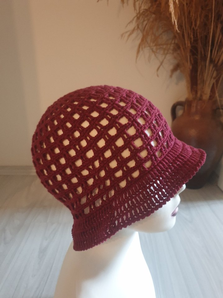 Bordo Örgü Bohem Kadın Şapka - Görsel 2