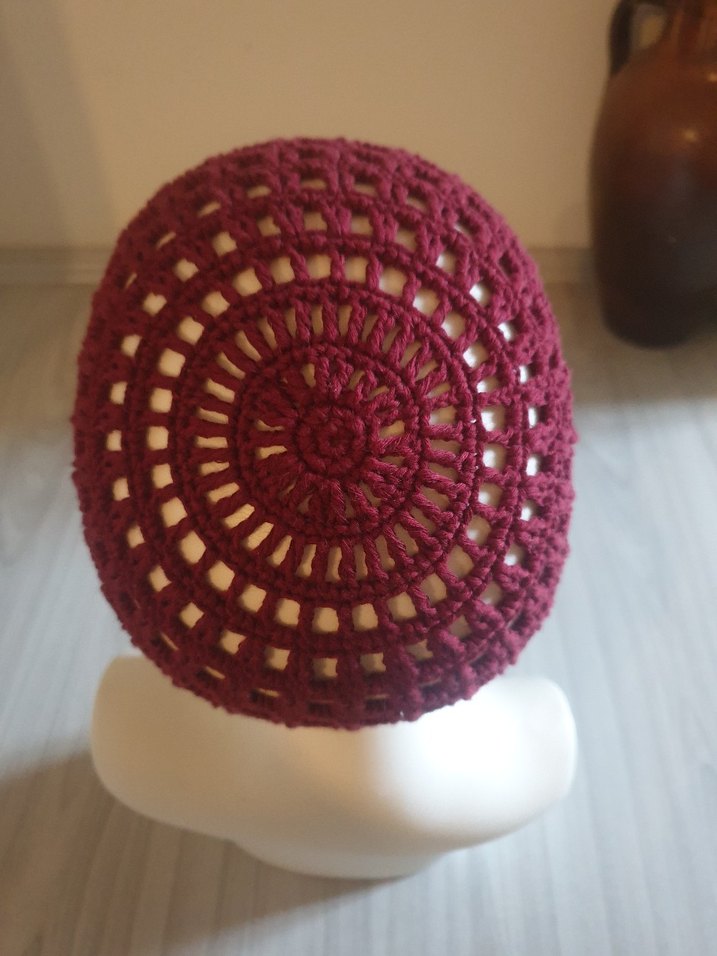 Bordo Örgü Bohem Kadın Şapka - Görsel 3