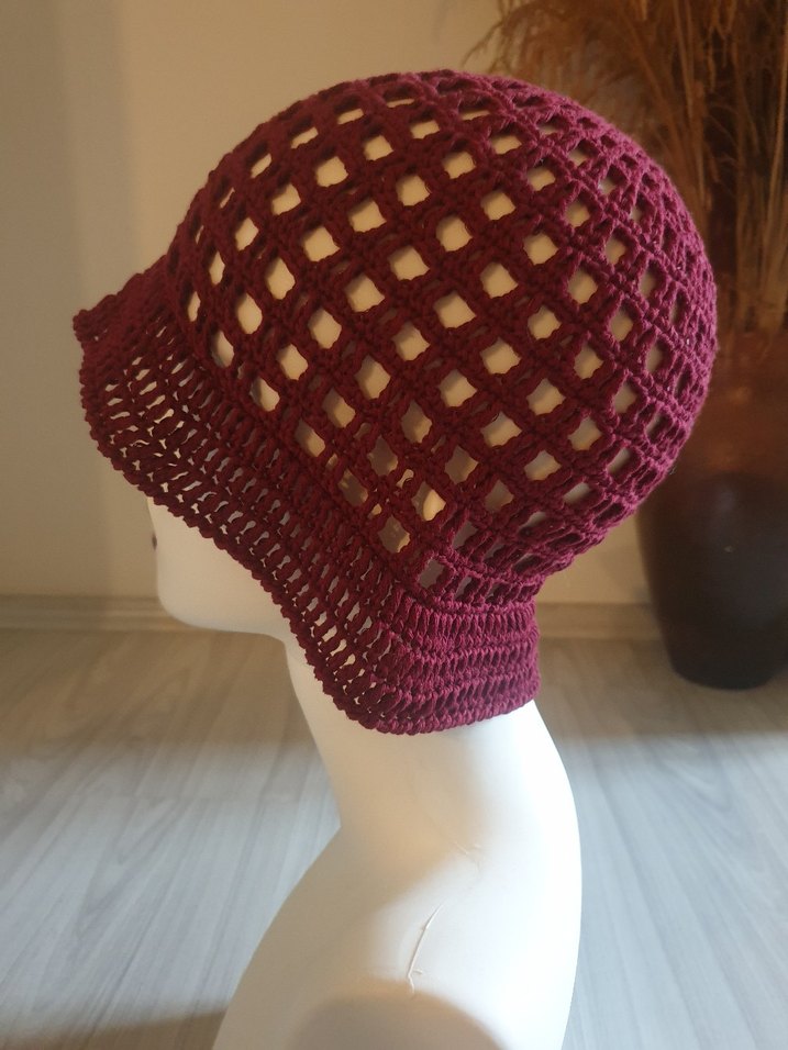 Bordo Örgü Bohem Kadın Şapka - Görsel 4