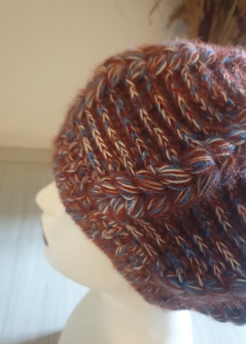 Kahverengi Örgü Bohem Kadın Bere - Görsel 6