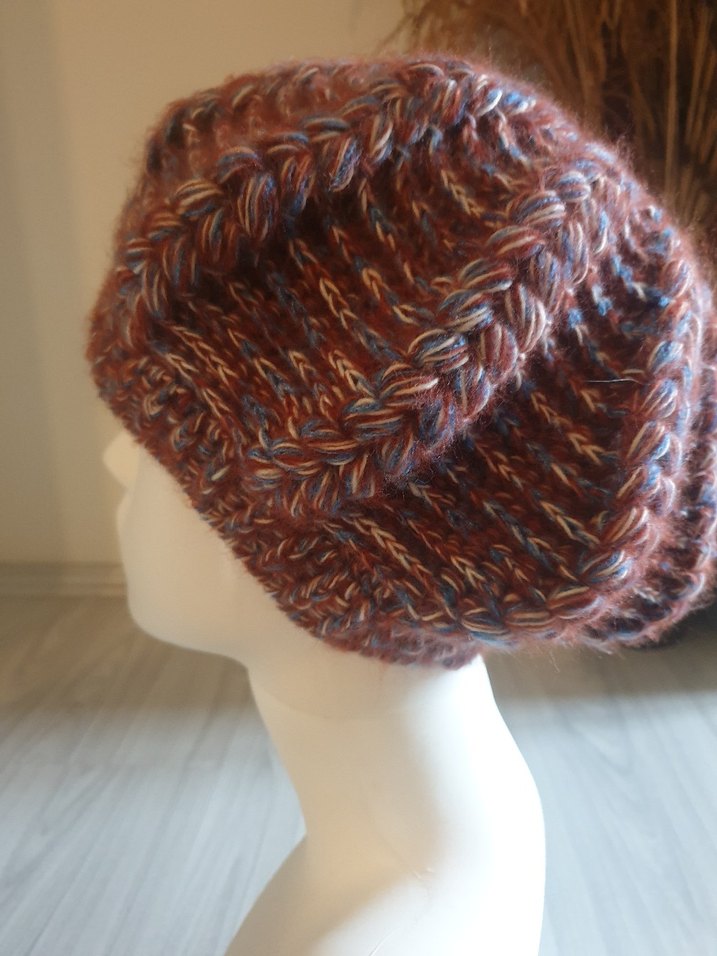 Kahverengi Örgü Bohem Kadın Bere - Görsel 2