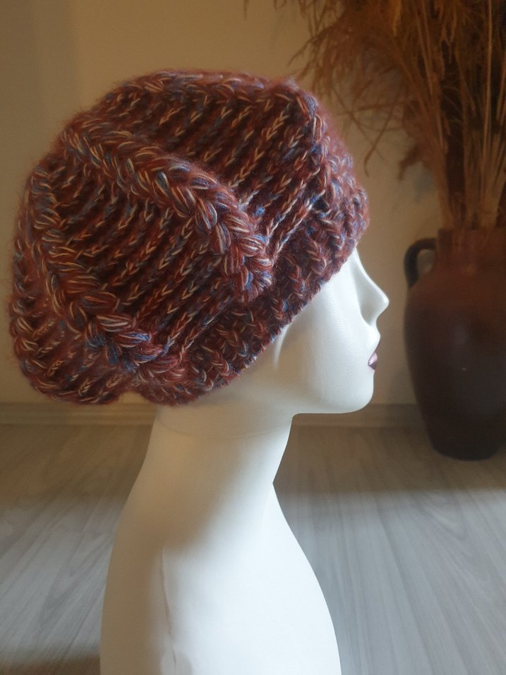 Kahverengi Örgü Bohem Kadın Bere - Görsel 5