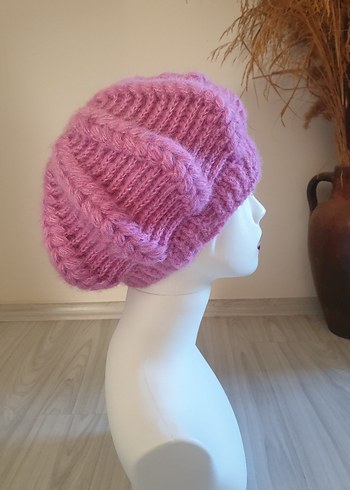 Pembe Örgü Bohem Bere - Görsel 7