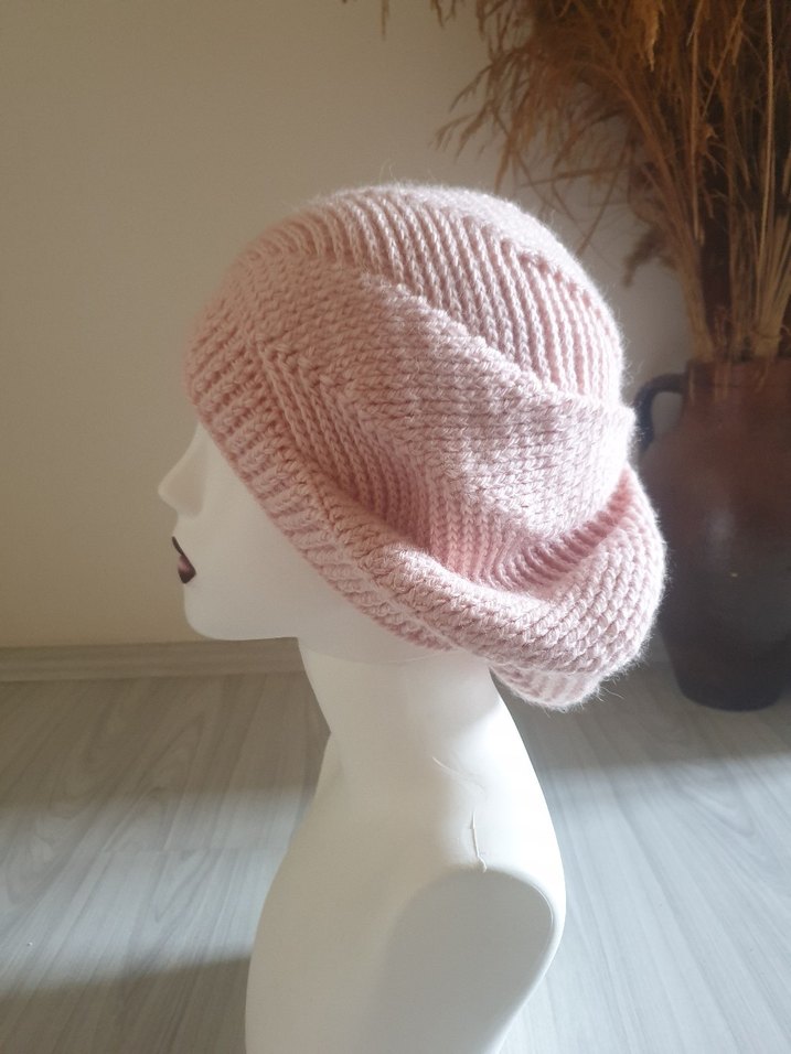 Toz Pembe Örgü Bohem Kadın Bere
genis kesimdir. - Görsel 4