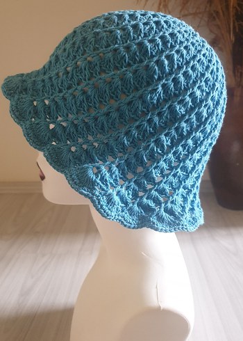 Turkuaz Örgü  Kadın Şapka 
4 mevsimdir
coton ip ile örülmüştür - Görsel 4