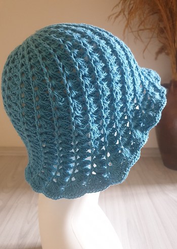 Turkuaz Örgü  Kadın Şapka 
4 mevsimdir
coton ip ile örülmüştür - Görsel 3