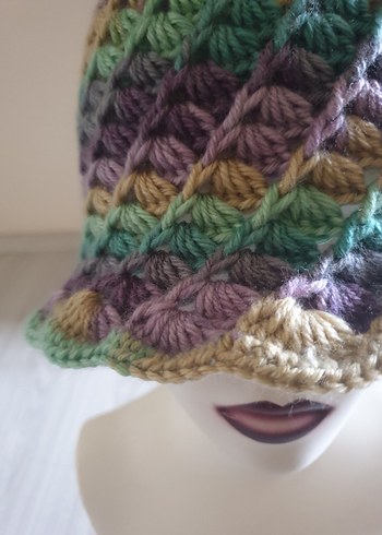 Renkli Örgü Kadın Şapka - Görsel 5