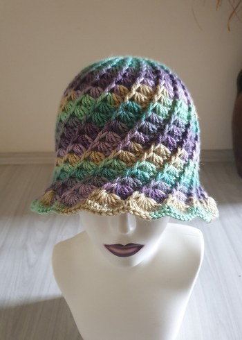 Renkli Örgü Kadın Şapka - Görsel 4