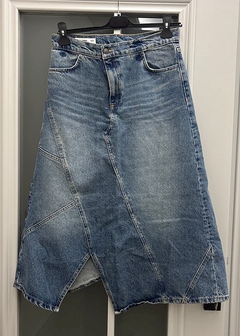 MNG Gri Baskılı Midi Denim Jean Etek - Görsel 2