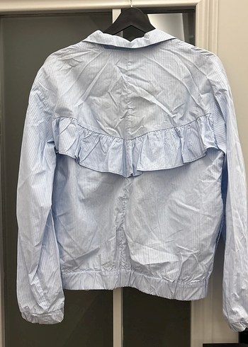 Mavi Kadın Keten ceket Fermuarlı Cep Detaylı - Görsel 4