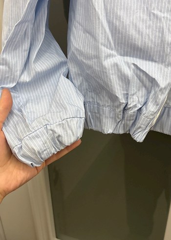 Mavi Kadın Keten ceket Fermuarlı Cep Detaylı - Görsel 2