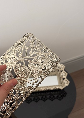 Dantel İşlemeli Vintage Gri Metal aynalı kapaklı - Görsel 5