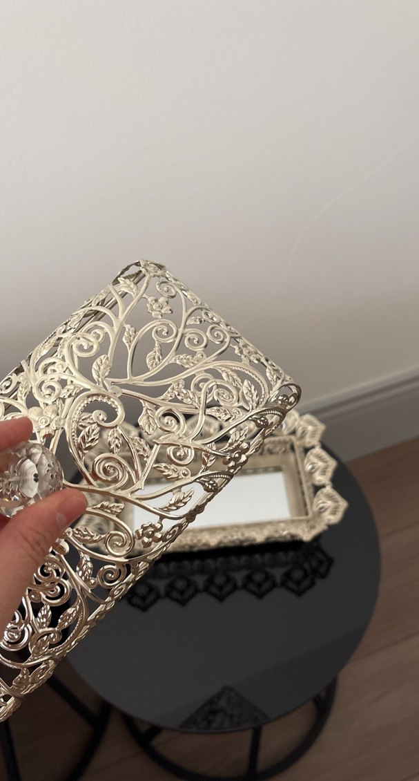 Dantel İşlemeli Vintage Gri Metal aynalı kapaklı - Görsel 5