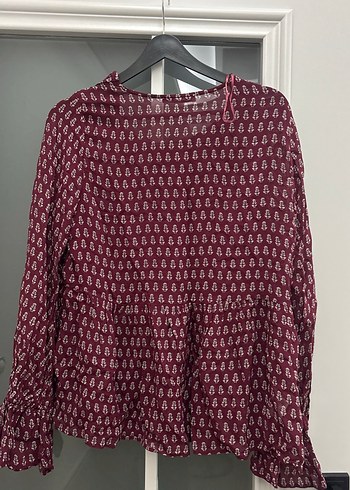 Bordo Bohem Salaş Uzun Kollu Bluz - Görsel 4