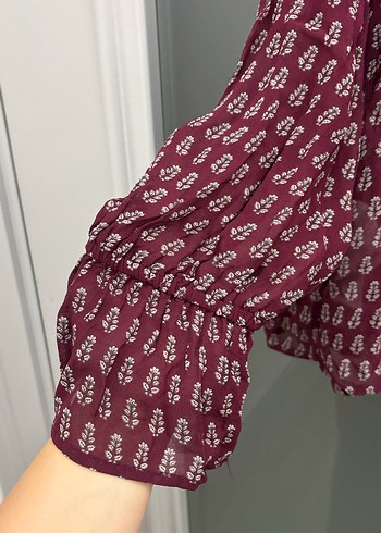 Bordo Bohem Salaş Uzun Kollu Bluz - Görsel 2