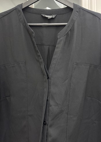 Siyah V Yakalı Uzun Kollu Kadın Gömlek - Görsel 4