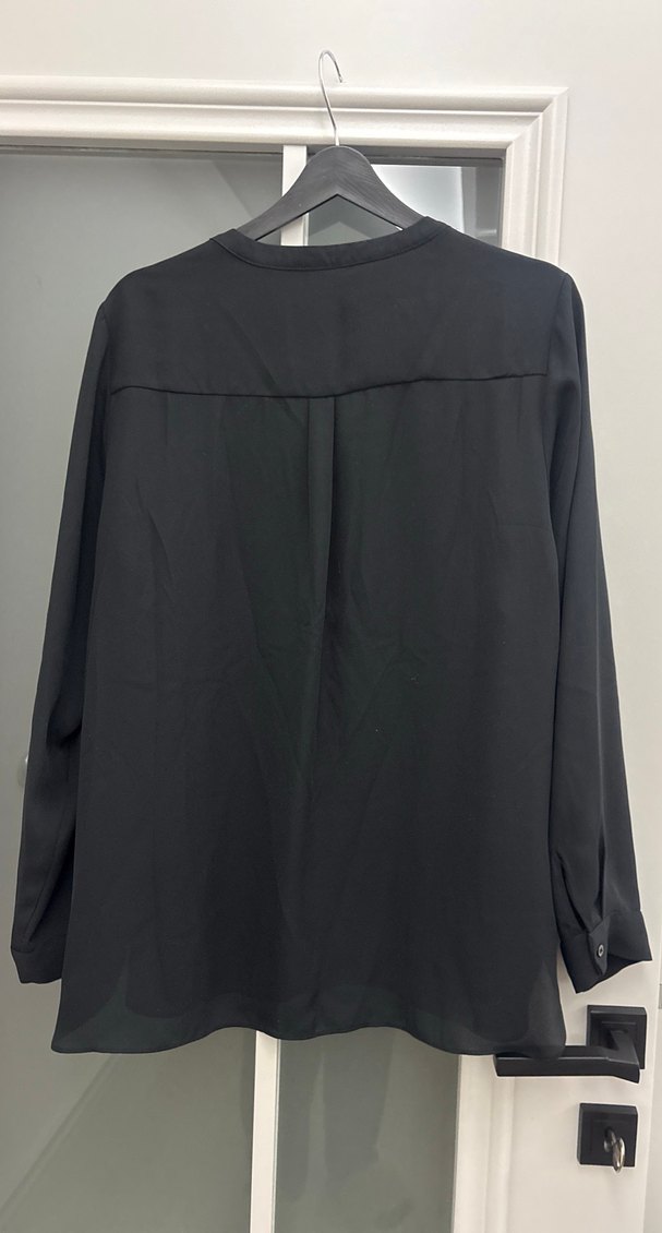 Siyah V Yakalı Uzun Kollu Kadın Gömlek - Görsel 5