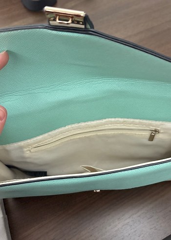 Turkuaz Bej Deri Tokalı Kadın Clutch çanta - Görsel 2