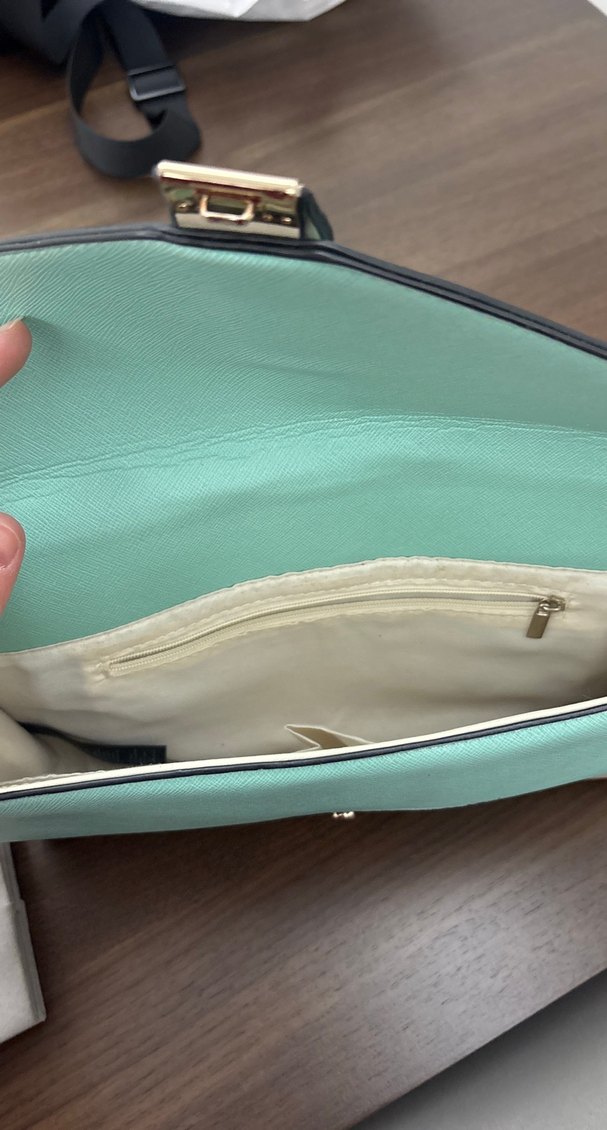 Turkuaz Bej Deri Tokalı Kadın Clutch çanta - Görsel 2