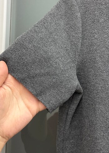 Gri Kısa Kollu Midi triko Elbise - Görsel 3