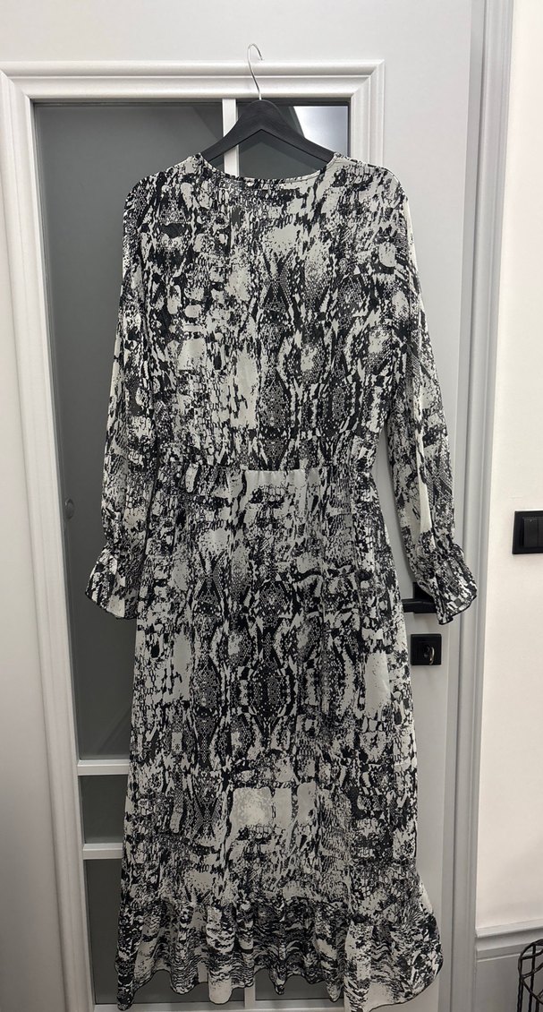 Bohem Gri Yılan Desenli Uzun Elbise - Görsel 5