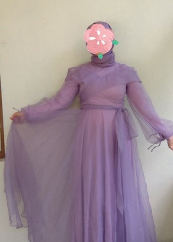 Mor Uzun Drapeli V Yaka Kadın Elbise - Görsel 5