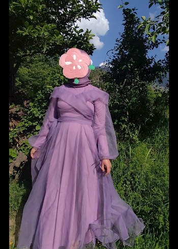 Mor Uzun Drapeli V Yaka Kadın Elbise - Görsel 3