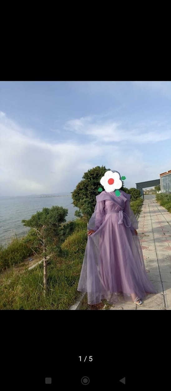 Mor Uzun Drapeli V Yaka Kadın Elbise - Görsel 4