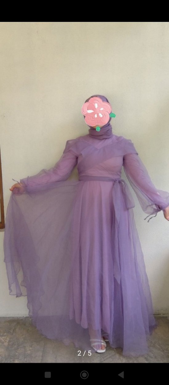 Mor Uzun Drapeli V Yaka Kadın Elbise - Görsel 5