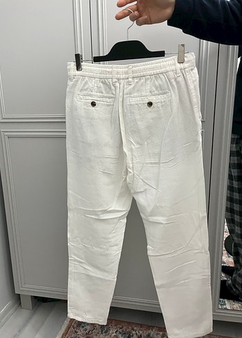 Erkek 
Beyaz Keten Düğmeli Salaş Pantolon - Görsel 5