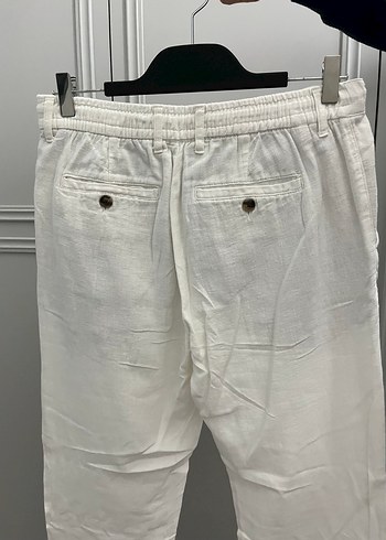 Erkek 
Beyaz Keten Düğmeli Salaş Pantolon - Görsel 6
