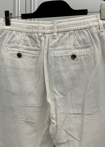 Erkek 
Beyaz Keten Düğmeli Salaş Pantolon - Görsel 2