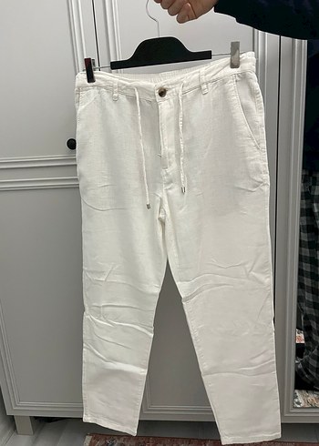 Erkek 
Beyaz Keten Düğmeli Salaş Pantolon - Görsel 4