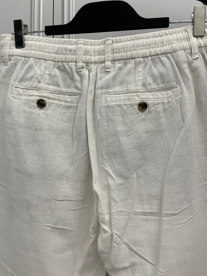 Erkek 
Beyaz Keten Düğmeli Salaş Pantolon - Görsel 2