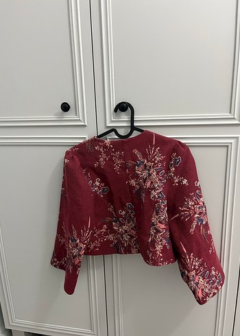 Bordo Çiçek Desenli Uzun Kollu Bolero - Görsel 6