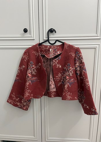 Bordo Çiçek Desenli Uzun Kollu Bolero - Görsel 7