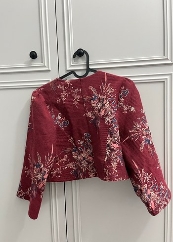 Bordo Çiçek Desenli Uzun Kollu Bolero - Görsel 3