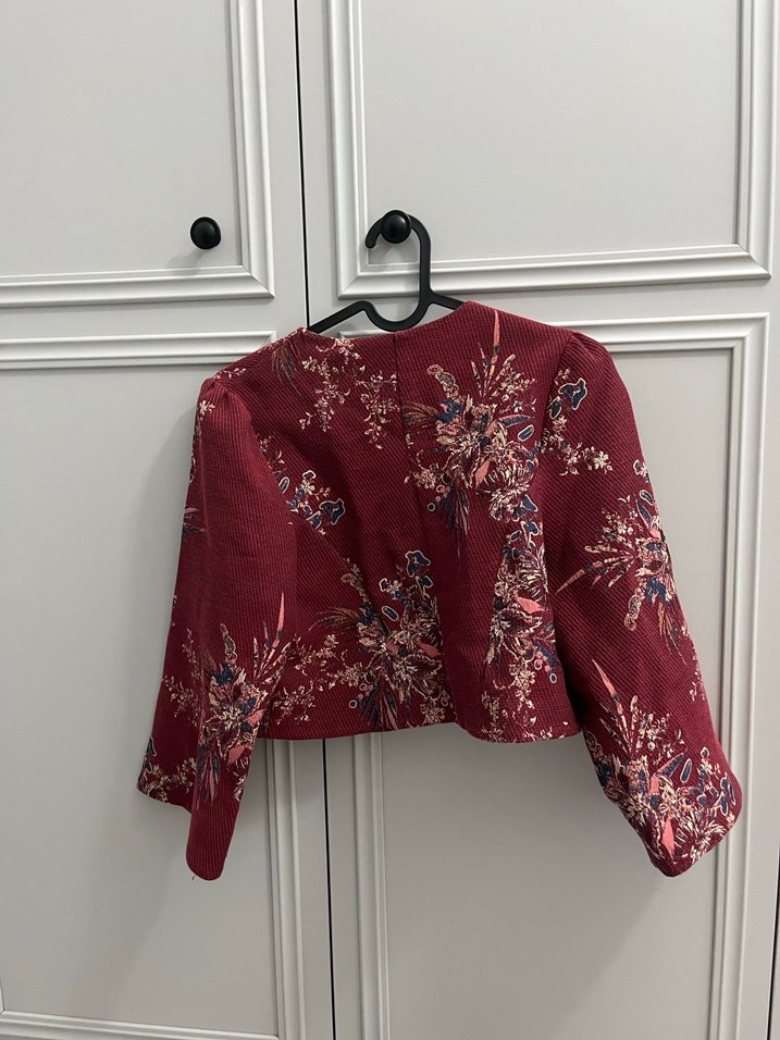 Bordo Çiçek Desenli Uzun Kollu Bolero - Görsel 2