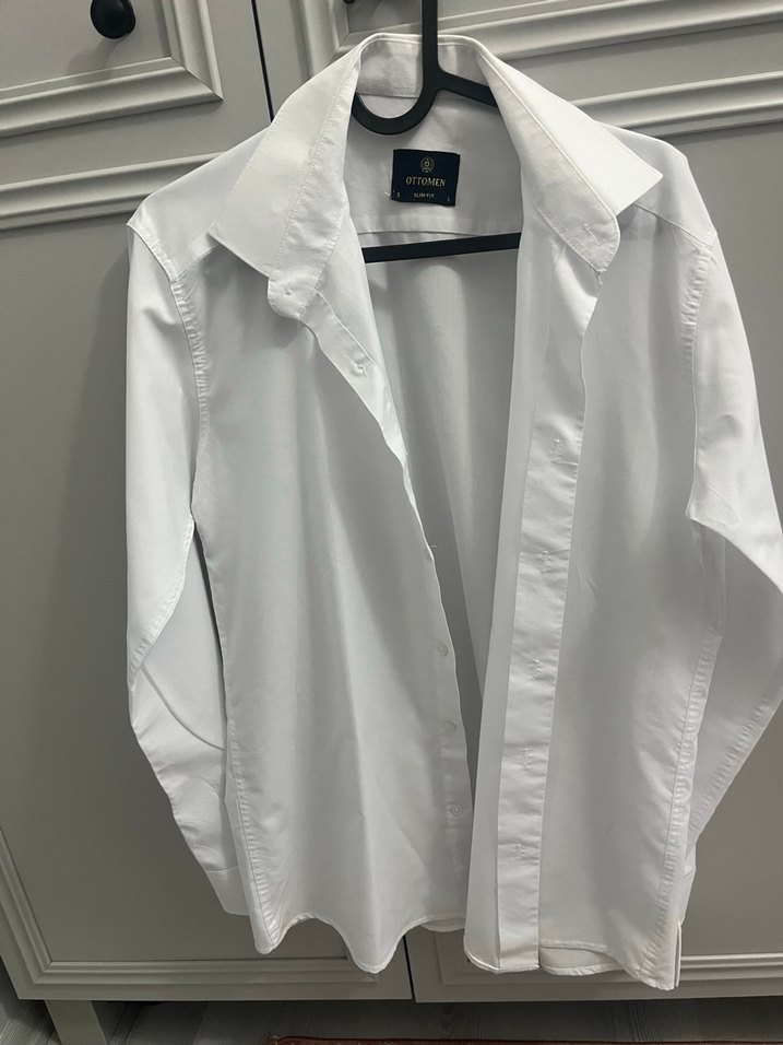 Düğmeli Beyaz Erkek Uzun Kollu Gömlek - Görsel 3