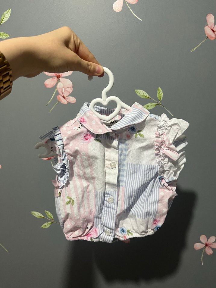 Kız Çocuk Pembe Düğmeli Kolsuz Gömlek - Görsel 3