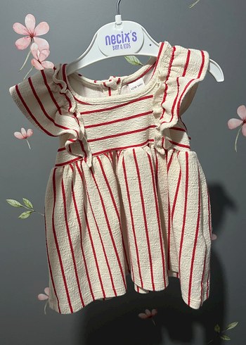Kırmızı Çizgili Kız Çocuk Elbise - Görsel 3