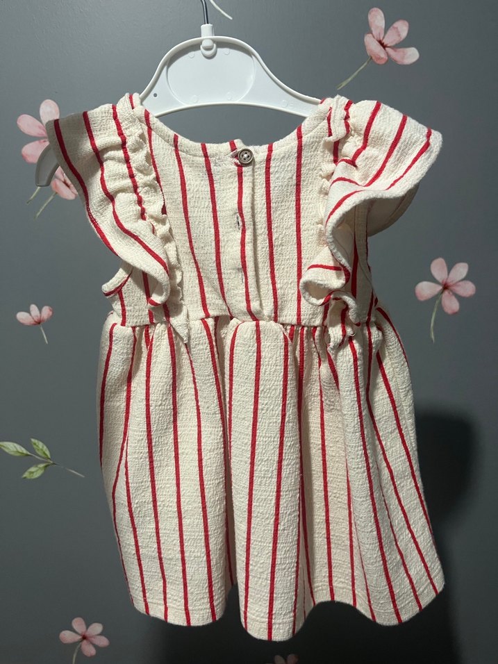 Kırmızı Çizgili Kız Çocuk Elbise - Görsel 2
